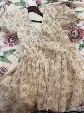70/21 Cream Floral Tie-Front Puff Sleeve Mini Dress